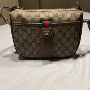 Gucci Brown and Tan Crossbody Bag with Signature Stripe
